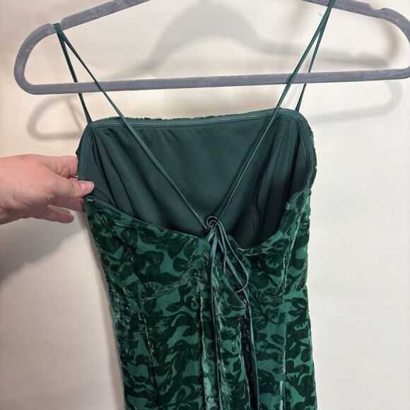 Lulu’s Womens Leave You Wishing Emerald Green Burnout Velvet Lace-Up Dress Sz L - Picture 10 of 12